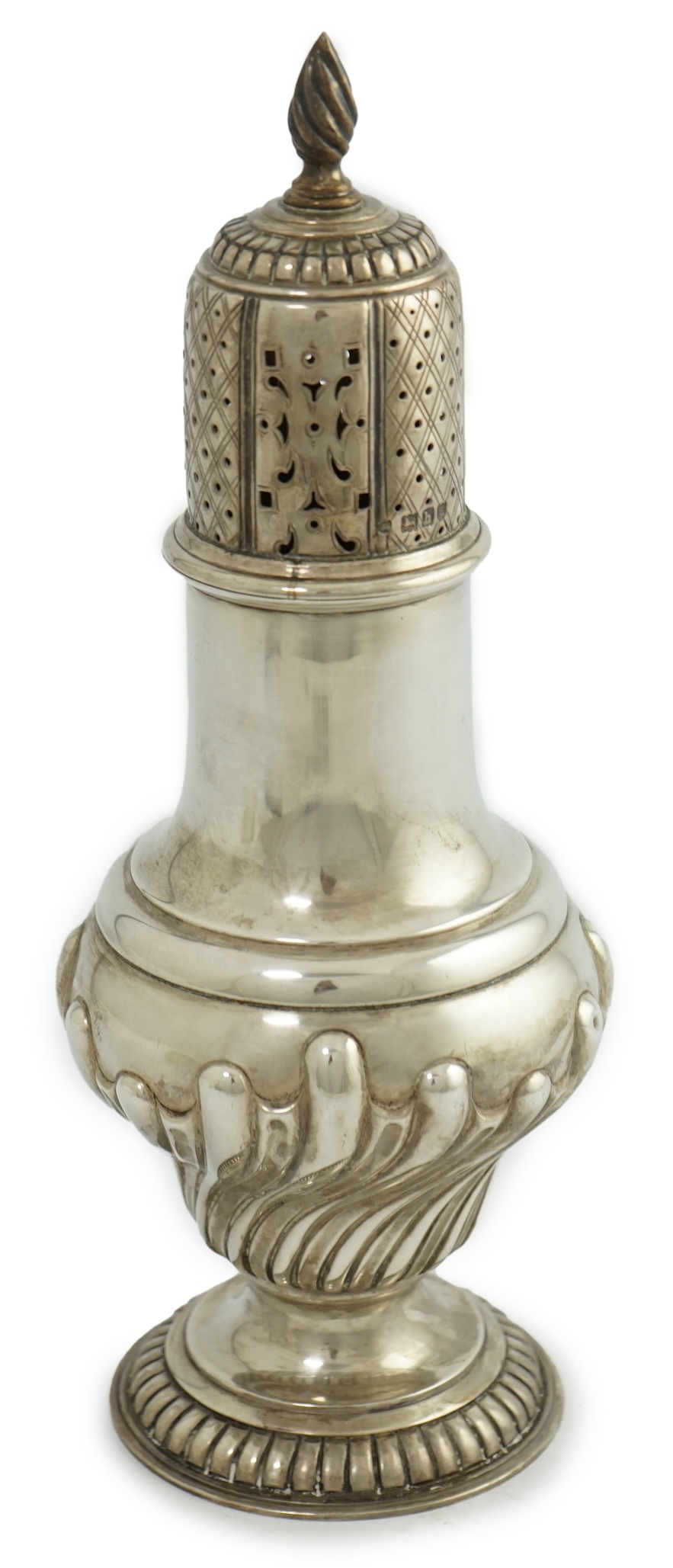 An Edwardian silver baluster sugar caster, by The Barnards